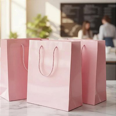 Kit 3 Sacolas de Papel para Presente Rosa Kit Girl 26x32x10
