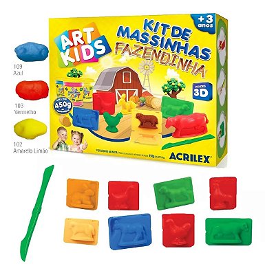 Kit de Massinhas Fazendinha 450g com Moldes 3d Sensorial - Acrilex