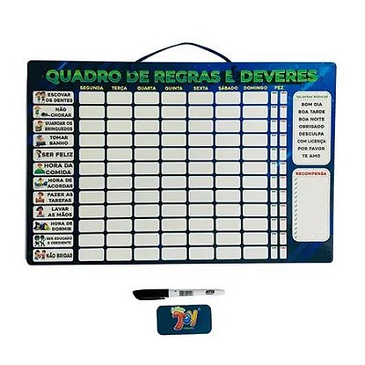 Quadro de Regras e Deveres Azul MDF MUR001 - Paper Toy