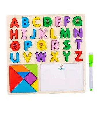Encaixe Divertido Alfabeto e Quadro Branco Tangram MDF Escreva e Apague - Toy Mix