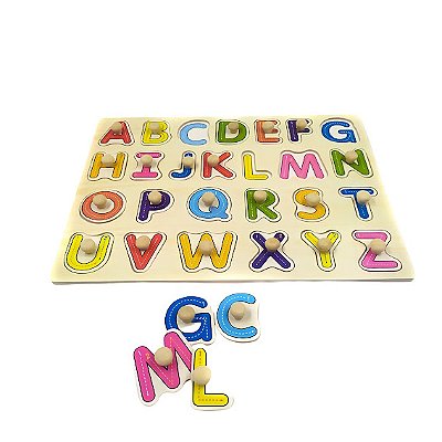 Encaixe Divertido Alfabeto Com Pinos Letras Maiúsculas MDF - Toy Mix