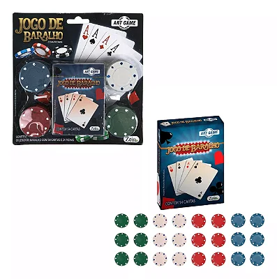 Jogo de Baralho Com 54 Cartas e 24 Fichas Poker - Art Game