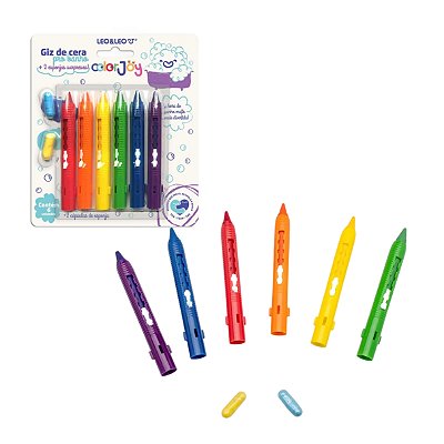 Giz de Cera Retrátil para Banho C/ 2 Cápsulas de Esponja Surpresa Color Joy Blister C/ 6 Cores - Leo&Leo