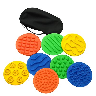 Discos Sensoriais Táteis Kit com 10 Discos em Diferentes Texturas e 1 Tapa Olho - Materiais para Brincar