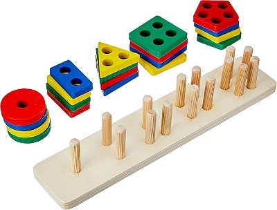 Brinquedo de Encaixe Divertido Formas e Cores 5 Colunos Madeira - Toy Mix