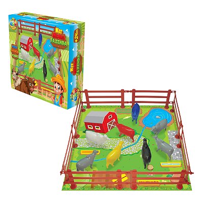 Kit Minha Fazenda IV - 8 Bois, 8 Cercas e Cenário - GGB Brinquedos
