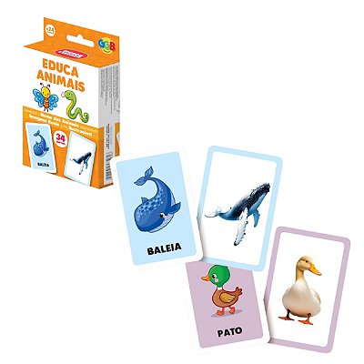 Jogo de Cartas Educa Animais 34 Cartas - GGB Brinquedos