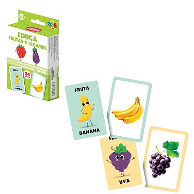 Jogo de Cartas Educa Frutas e Legumes 34 Cartas - GGB Brinquedos