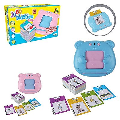 Jogo Didático Baby Leitor de Cards Bilingue Inglês e Espanhol Nomes Pronomes e Sons 112 Cartas - Art Brink