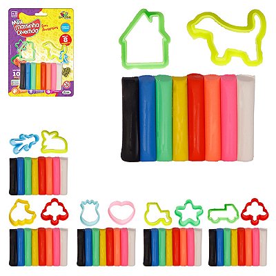 Kit Mini Massinha Divertida Com Acessórios 8 Massinhas e 2 Formas Sortidas - Art Brink