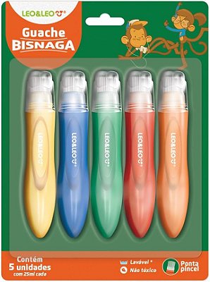 Guache Bisnaga Ponta Pincel Blister C/ 5 UND 25 ML cada - Leo&Leo