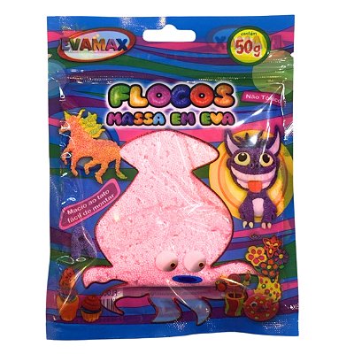 Massa de Modelar EVA Flocos Massinha Flexível 50g Rosa - Evamax