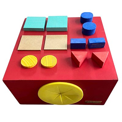 Caixa Tátil Sensorial em Madeira com 2 Aberturas e 12 Objetos - Jottplay