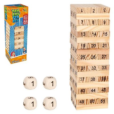 Jogo Derrubou Perdeu Torre MDF 54 Peças - Art Brink