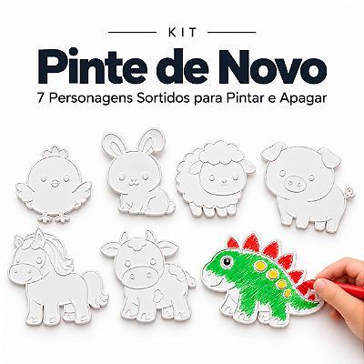 Kit Pinte de Novo com 7 Personagens Sortidos para Pintar e Apagar - Alternativa 3D