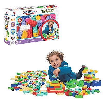 Kit Blocos Didáticos para Montar Coloridos 48 Peças - MercoToys