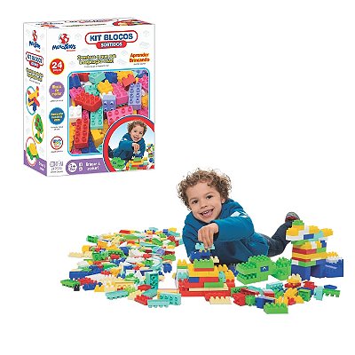 Kit Blocos Didáticos para Montar Coloridos 24 Peças - MercoToys