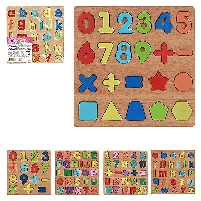 Quadro Educativo de Encaixe Madeira com Letras ou Números 20x20cm - Art Brink