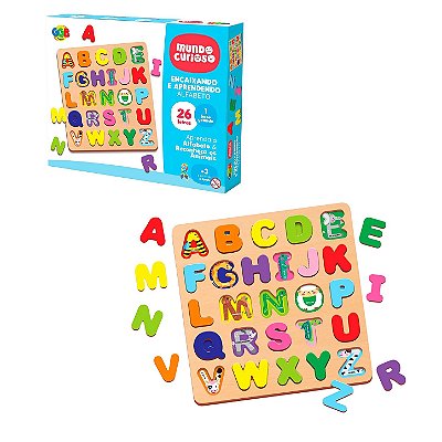 Encaixando e Aprendendo Alfabeto 26 Letras Coloridas MDF - GGB Brinquedos