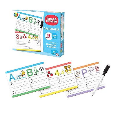 Caligrafia com 18 Cartelas Escreva e Apague Números e Letras - GGB Brinquedos