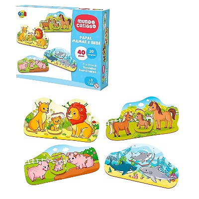 Jogo Papai Mamãe e Bebê 40 Peças 20 Famílias Animais - GGB Brinquedos