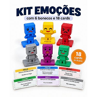 Kit Emoções com 6 Bonecos Educativos e 18 Cards - Alternativa 3D