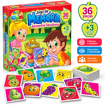 Jogo da Memória Alimentos Saudáveis 36 Peças - GGB Brinquedos