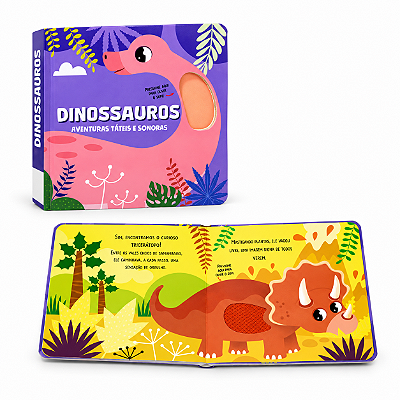 Livro Infantil Aventuras Táteis e Sonoras: Dinossauros com Sons e Texturas - Happy Books