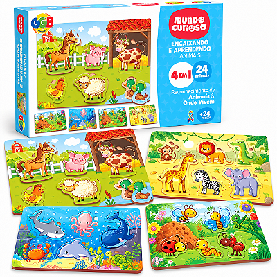 Jogo Encaixando e Aprendendo Animais 4 em 1 com 24 Animais - GGB Brinquedos