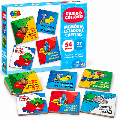 Jogo da Memória Estados e Suas Capitais 54 Peças - GGB Brinquedos