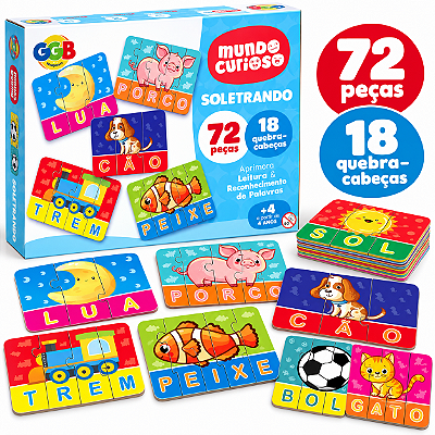 Soletrando 72 Peças com 18 Quebra Cabeçasd de Palavras - GGB Brinquedos