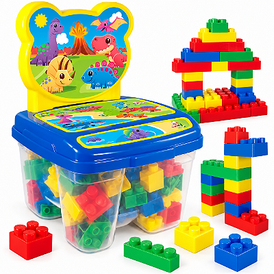 Cadeirinha Infantil Dinos com 24 Blocos de Montar - GGB Brinquedos