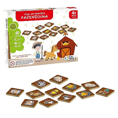 Jogo da Memória Fazendinha em Madeira 40 Peças - Pais e Filhos
