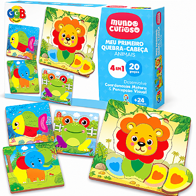 Meu Primeiro Quebra Cabeça Animais 4 em 1 com 20 Peças - GGB Brinquedos