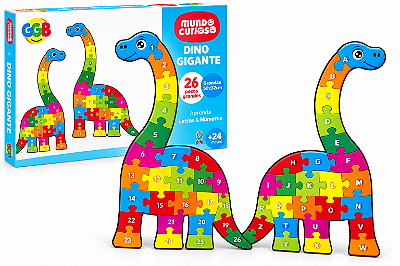 Dino Gigante Quebra Cabeça Alfabeto e Números 26 Peças 50x32 cm - GGB Brinquedos
