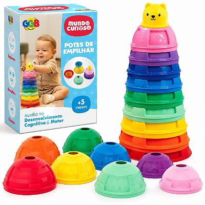 Potes de Empilhar Mundo Curioso 10 Peças - GGB Brinquedos