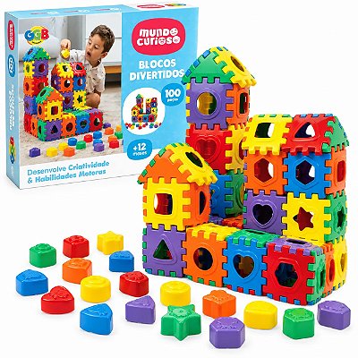 Blocos Divertidos Mundo Curioso 100 Peças - GGB Brinquedos