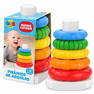 Pirâmide de Argolas Mundo Curioso 5 Argolas - GGB Brinquedos