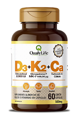 Vitaminas D3 K2 E Cálcio 60 Capsulas - QualyLife