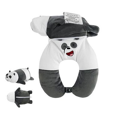 PELÚCIA QUE VIRA TRAVESSEIRO DE PESCOÇO URSO SEM CURSO/WE BARE BEARS PANDA