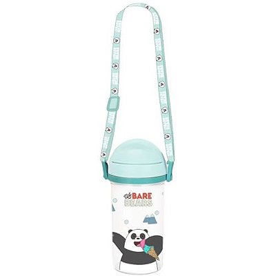 GARRAFA COM ALÇA DE OMBRO E CANUDO - 400 ML - URSO SEM CURSO/WE BARE BEARS PANDA COR AZUL