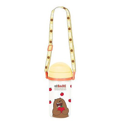 GARRAFA COM ALÇA DE OMBRO E CANUDO - 400 ML - URSO SEM CURSO/WE BARE BEARS PARDO COR AMARELO