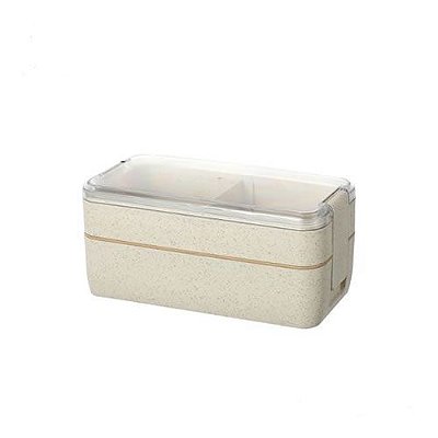 BENTO BOX CAMADA DUPLA COM GARFO E COLHER - PALHA DE TRIGO - 750 ML