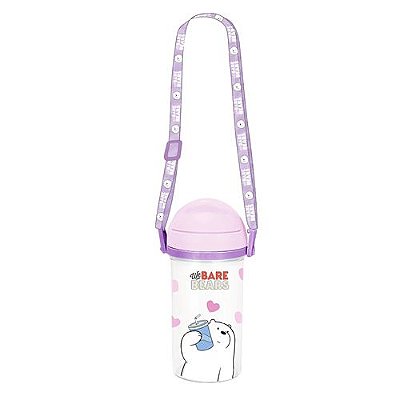 GARRAFA COM ALÇA DE OMBRO E CANUDO 400 ML URSO SEM CURSO/WE BARE BEARS POLAR COR ROXA