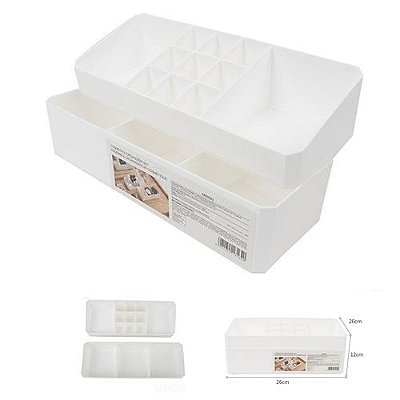CONJUNTO DE DUAS PEÇAS CAIXA ORGANIZADORA DE COSMÉTICO BRANCO