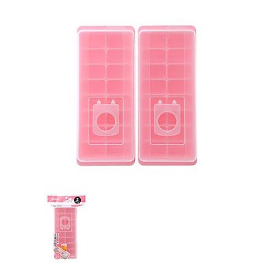 CONJUNTO DE 2 FORMAS DE GELO COM 16 COMPARTIMENTOS ROSA
