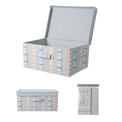 CAIXA ORGANIZADORA DE TECIDO COM TAMPA CINZA (L) TAMANHO 42x30x19cm.