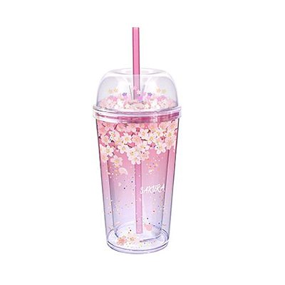 COPO DE PLÁSTICO COM CANUDO 420ML SAKURA BLOSSOM ROSA