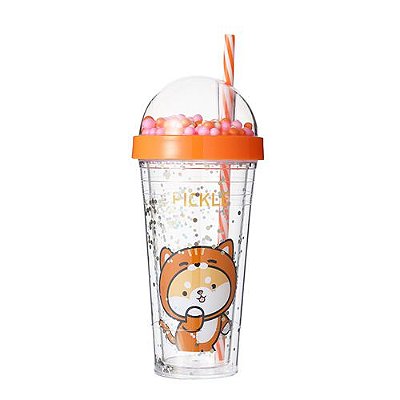 COPO DE PAREDE DUPLA COM CANUDO 420ML ANIMAL COSPLEY PICKLE