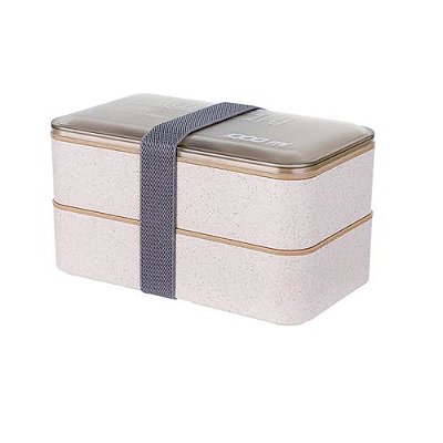 Marmita Bento Box Dupla 1000ml. C/ Talher (Branco cremoso)